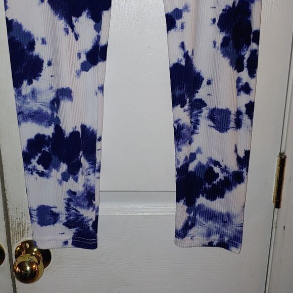 No Connect tie dye blue white ribbed stretch leggings Sz Xl - Picture 2 of 7